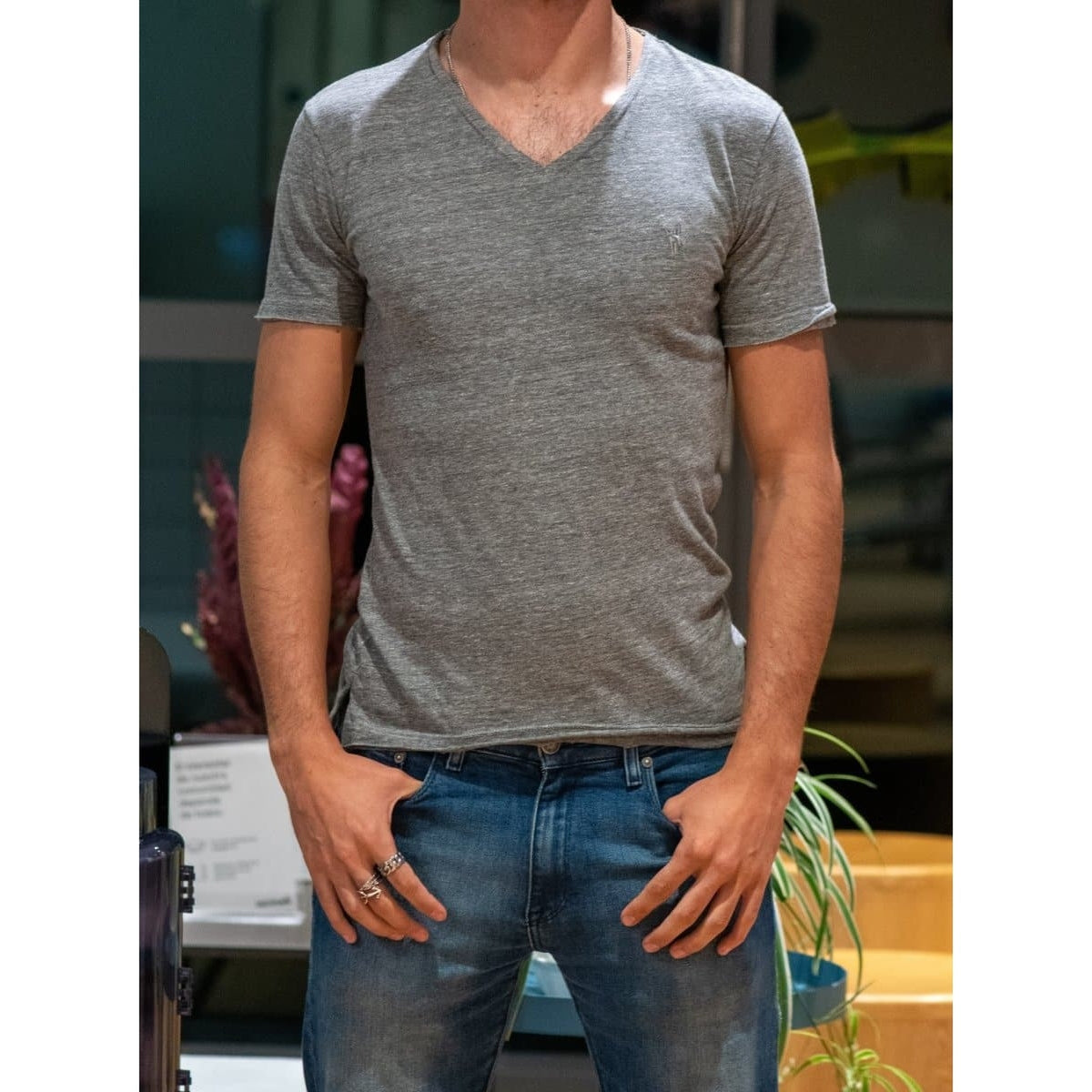 Grey v neck t shirt best sale