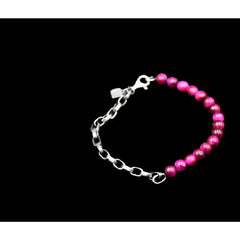 SILVER N PINK TIGER EYE BRACELET