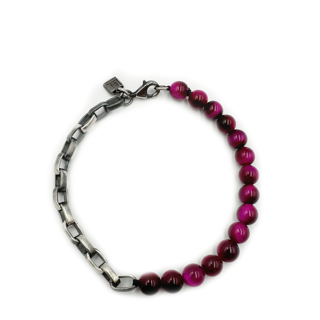 SILVER N PINK TIGER EYE BRACELET