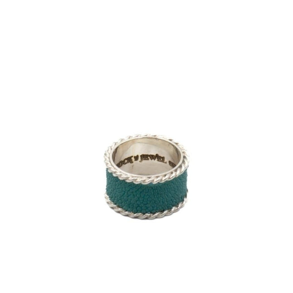 BLUE STINGRAY SKIN RING WIDE - Rock and Jewel