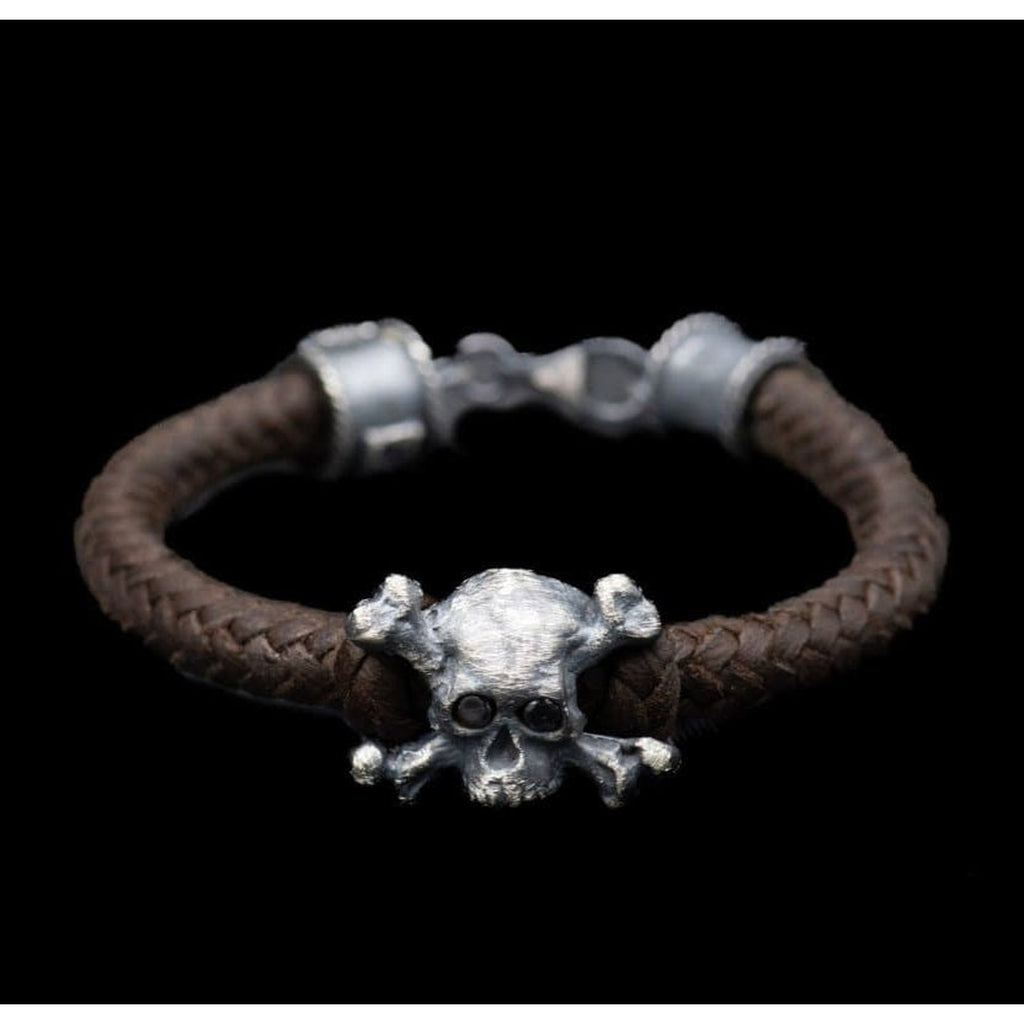 CROSSBONE ONIX LEATHER BRACELET - Rock and Jewel