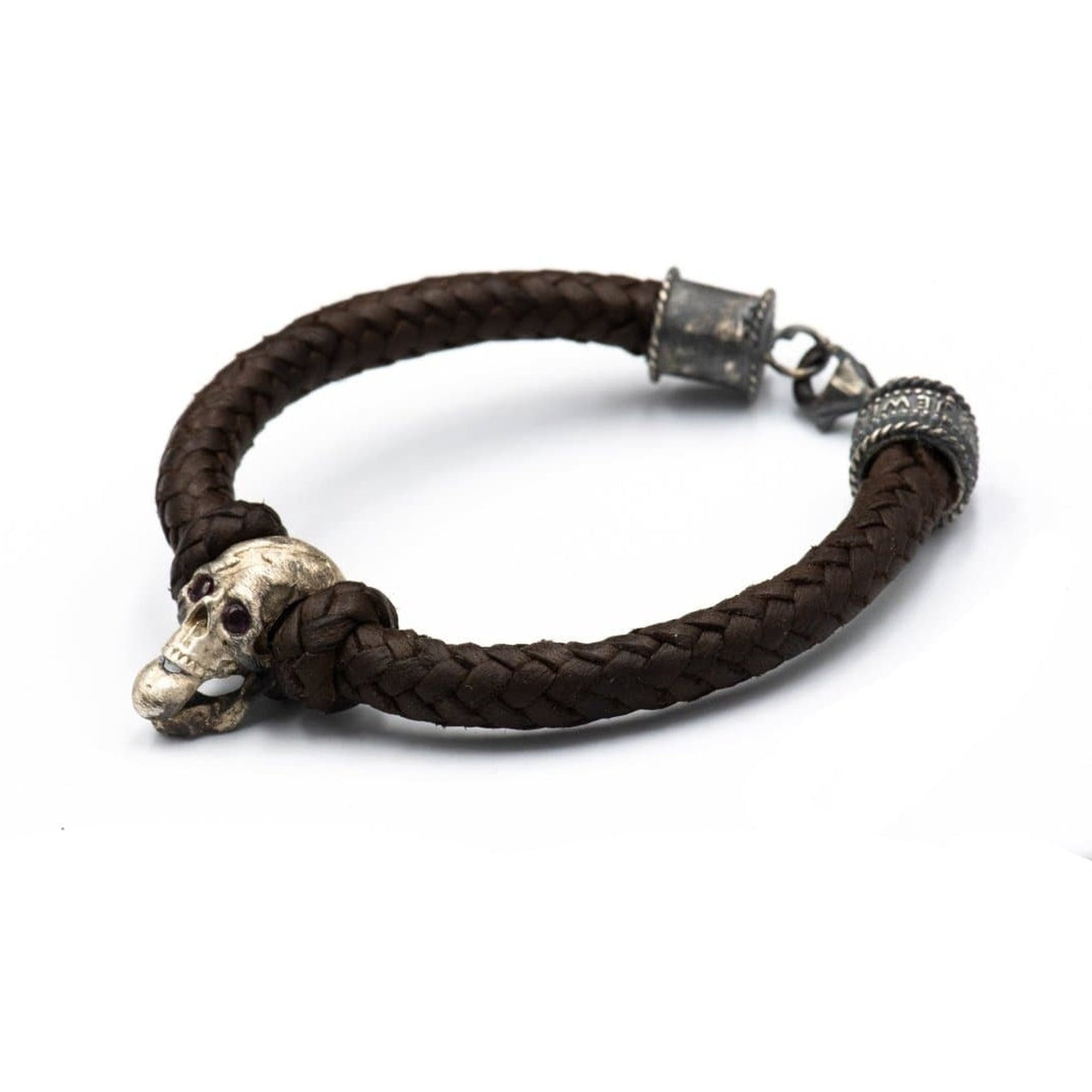 LEATHER SKULL BRACELET CON RUBI