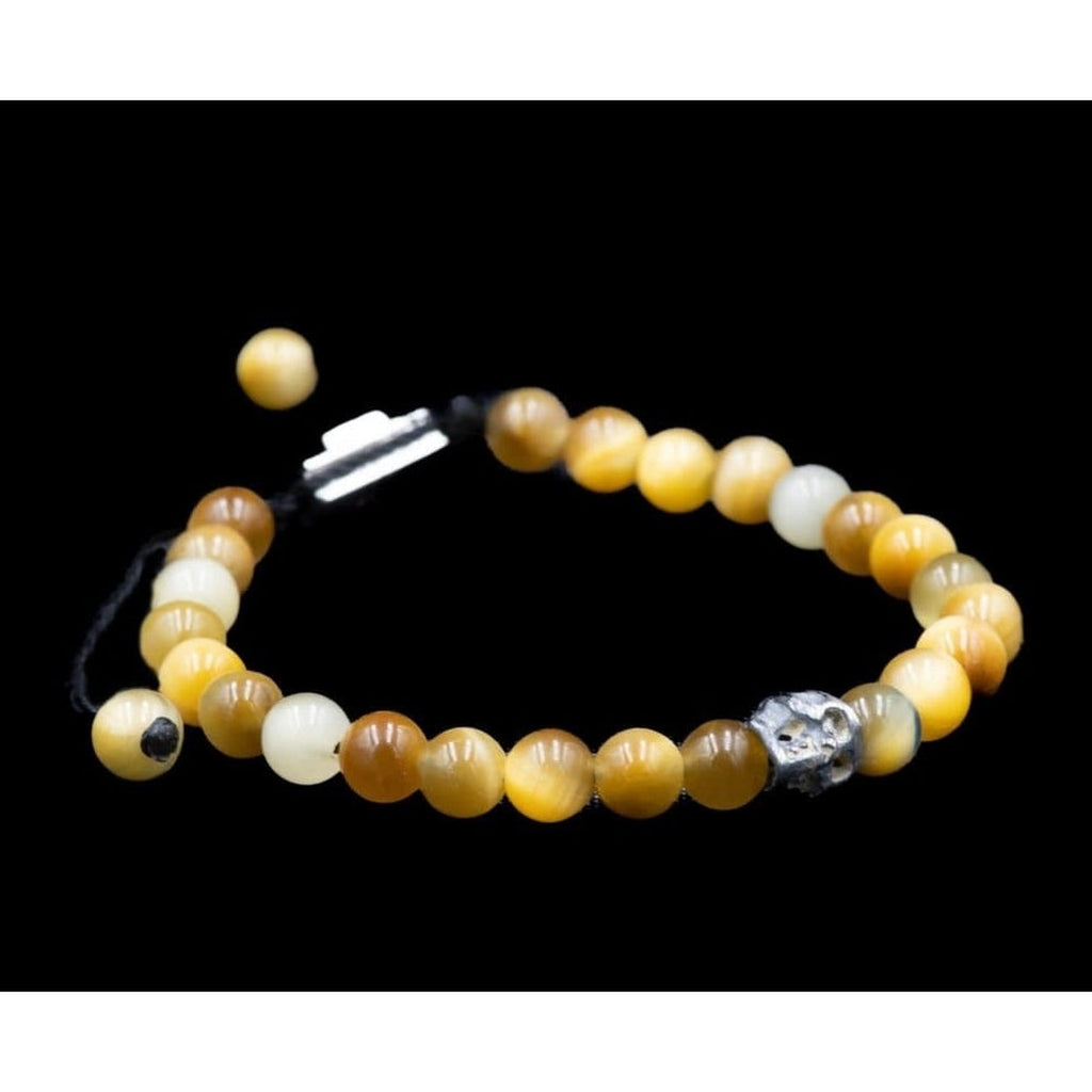 ONE SKULL BLONDE TIGER EYE BRACELET - Rock and Jewel