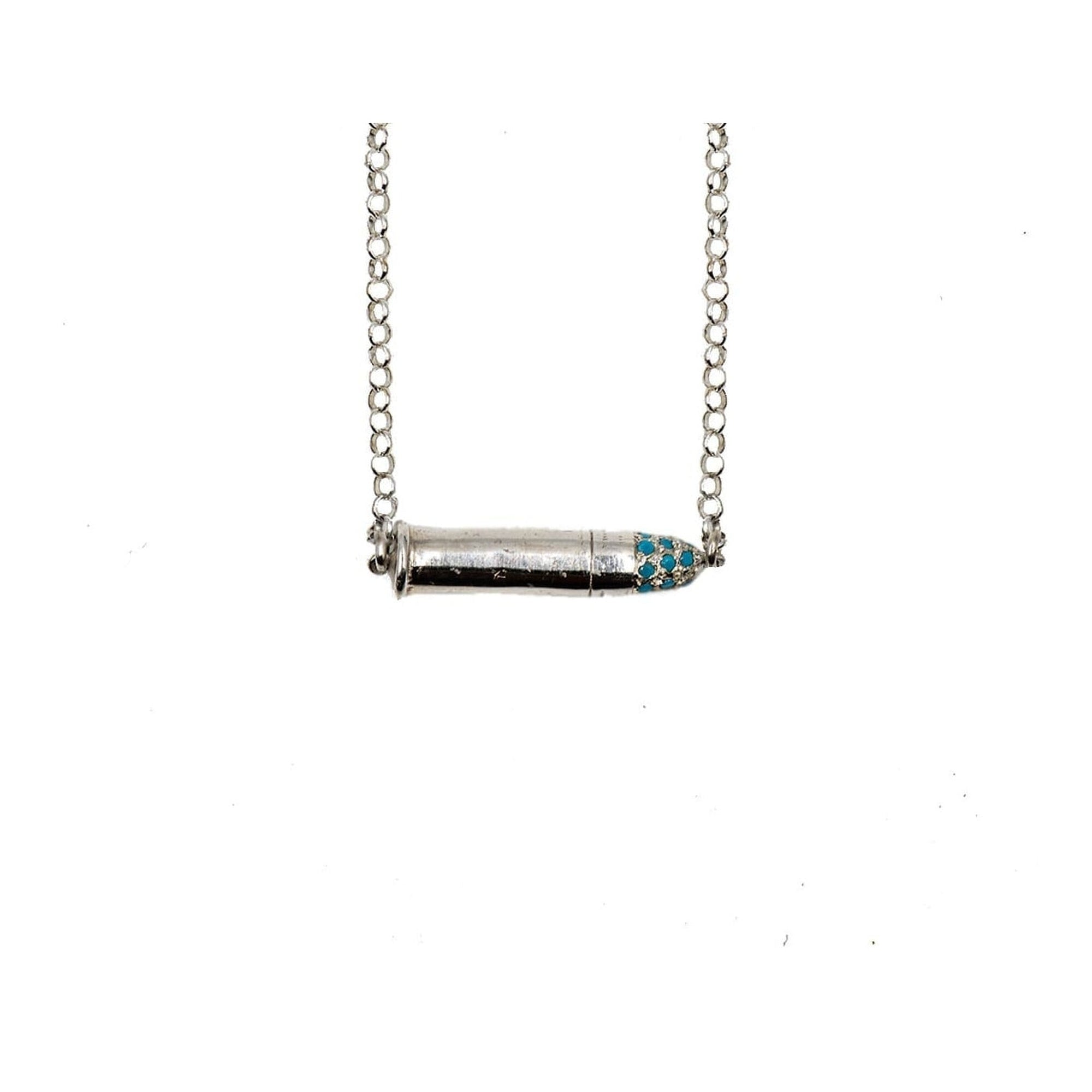 ROCKSTAR .22 SILVER BULLET NECKLACE (CON TURQUESA)